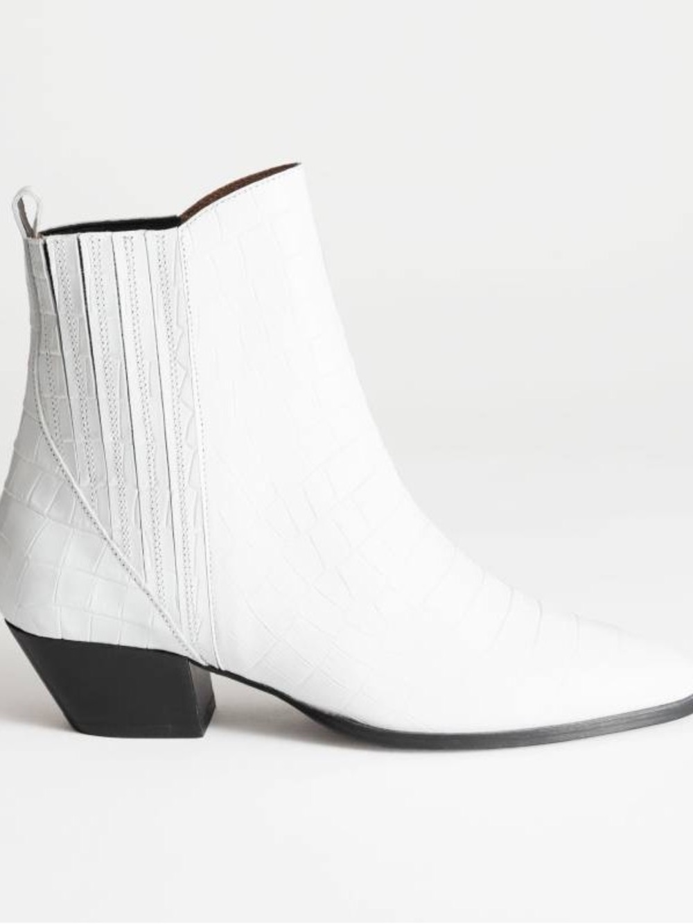 White Leather Croc Embossed Western Booties